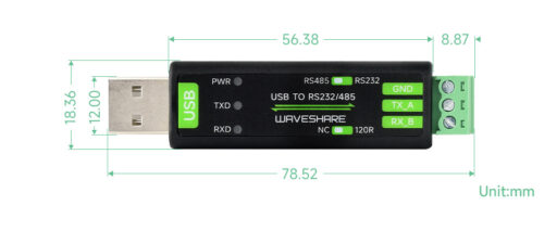 Dimensiuni Convertor USB - RS232/RS485 Waveshare FT232RNL